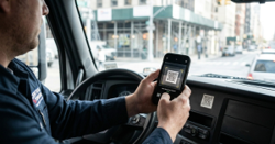 Phone camera scanning a QR code on a vehicle window to open a digital guide